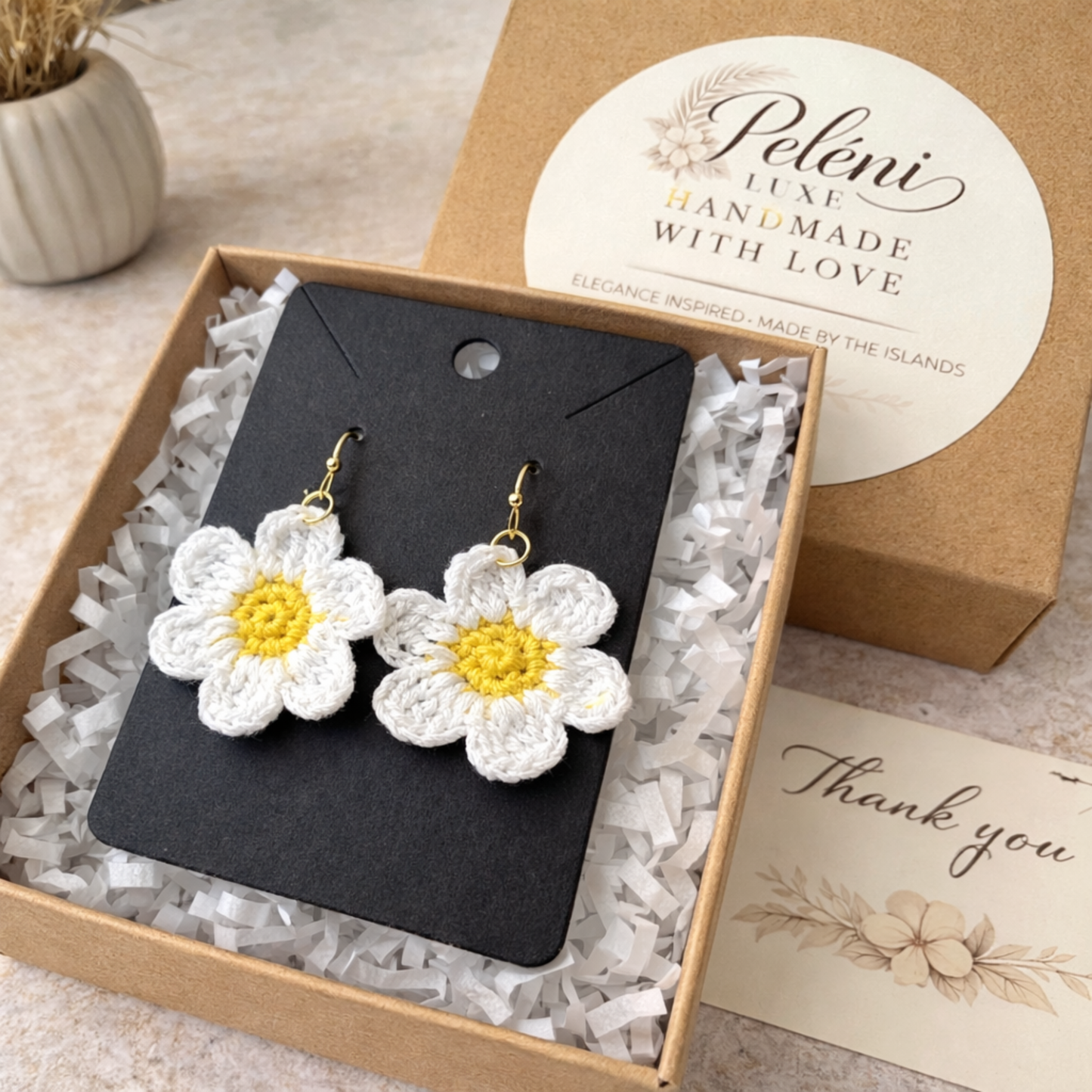 White Crochet Daisy Earrings – Handmade Floral Earrings