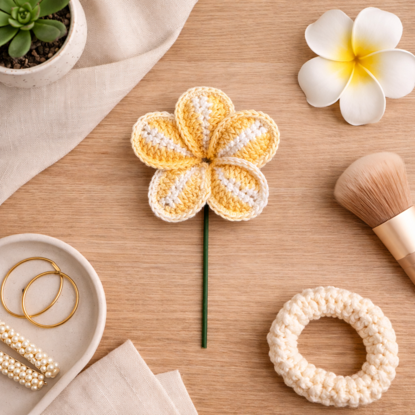 Crochet Plumeria Hair Picks