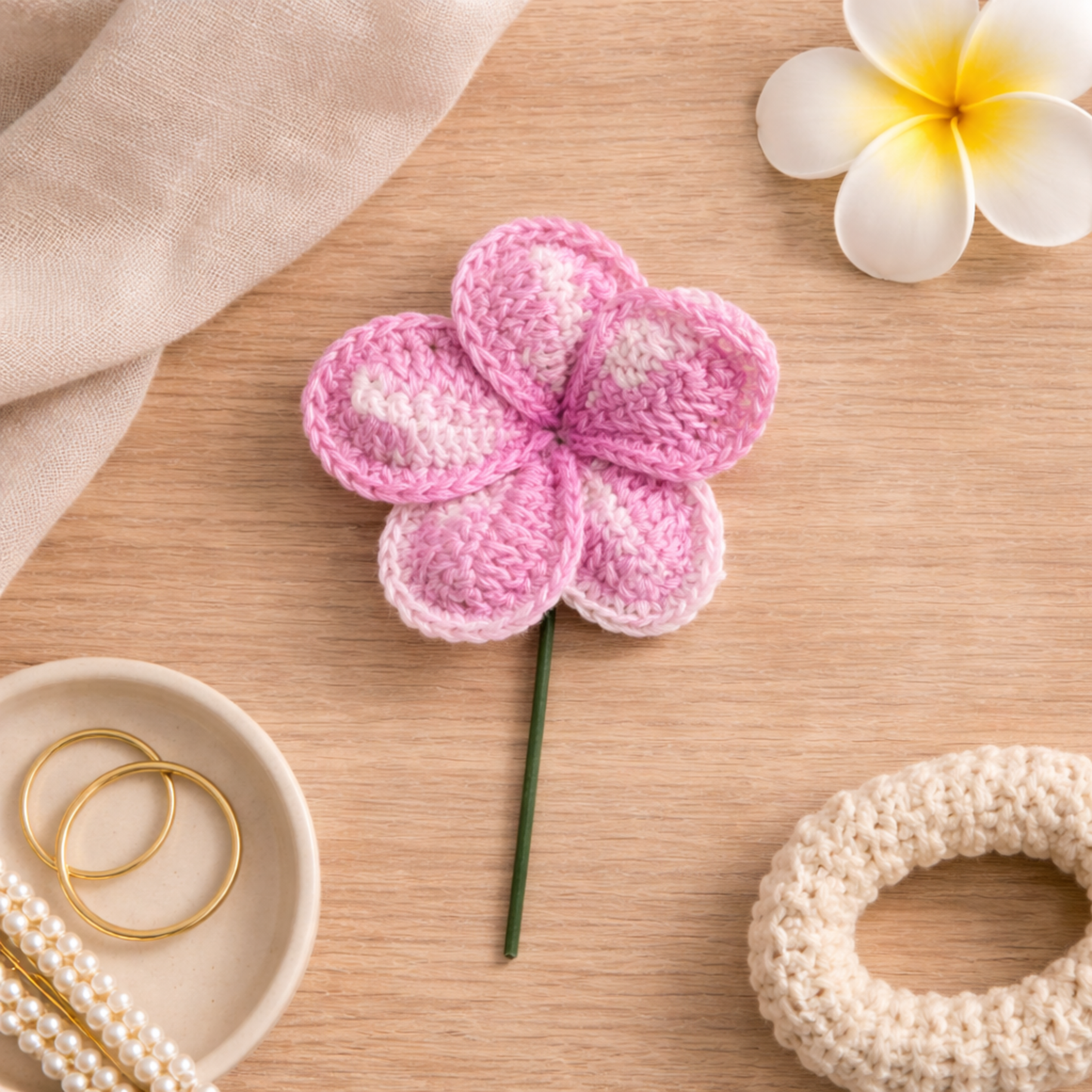 Crochet Plumeria Hair Picks