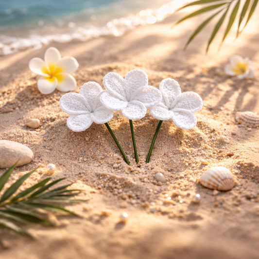 Crochet Plumeria Hair Picks – Handmade Floral Hair Accessories | Peleni Luxe