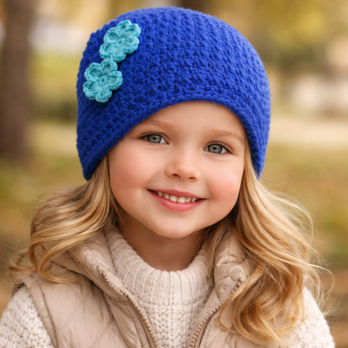 Handmade Crochet Kids Beanie with Floral Detail | Peneli Luxe