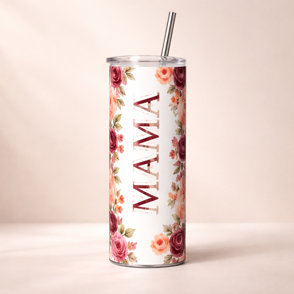floral mama tumbler 20oz Stainless Steel Mom Travel Mug Mother's Day Gift Colorful Flower Design