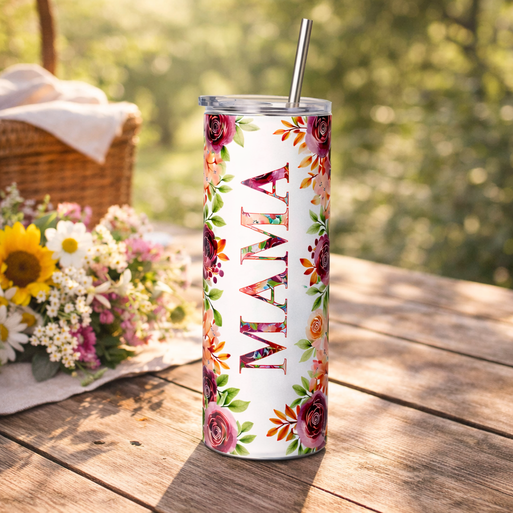 floral mama tumbler 20oz Stainless Steel Mom Travel Mug Mother's Day Gift Colorful Flower Design