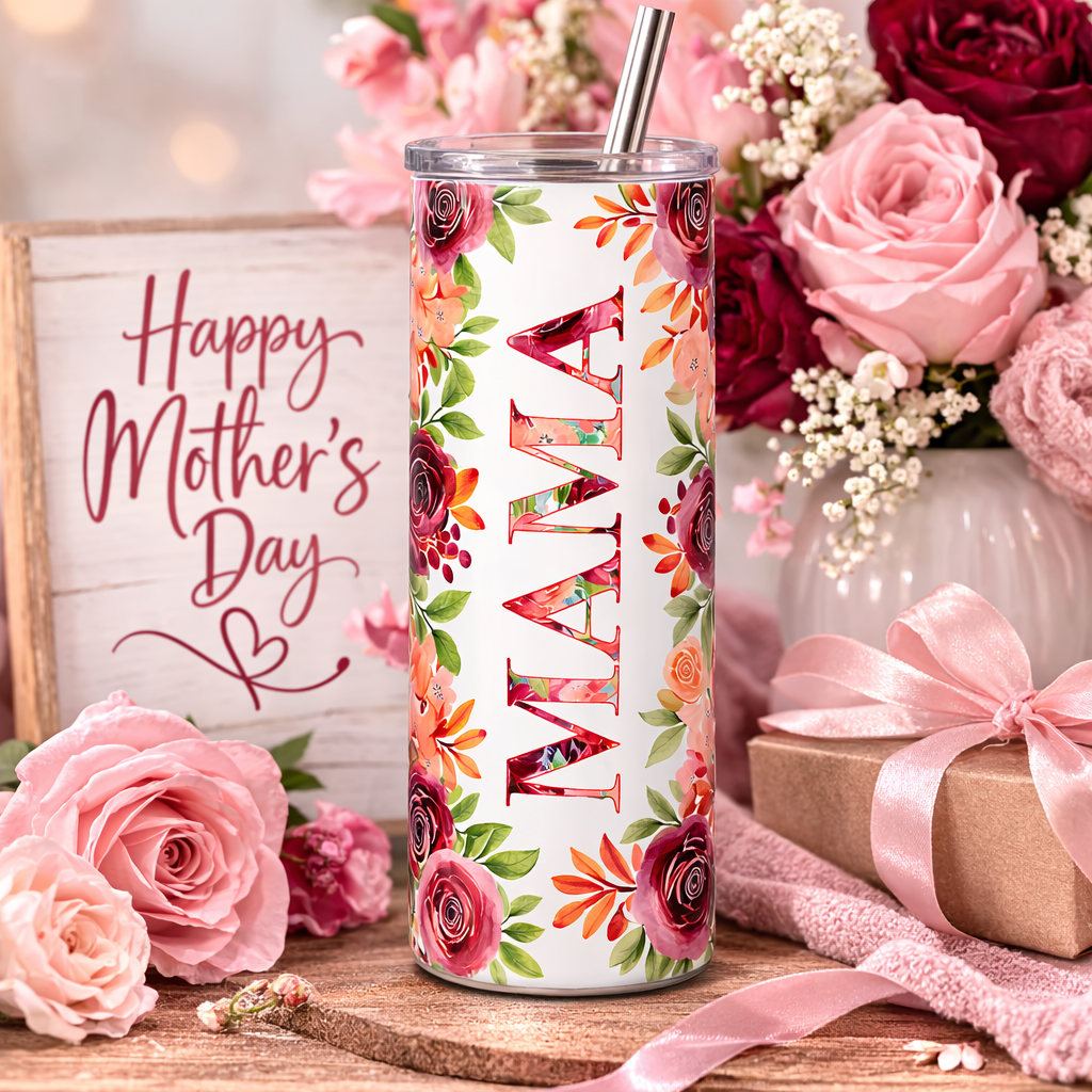 floral mama tumbler 20oz Stainless Steel Mom Travel Mug Mother's Day Gift Colorful Flower Design