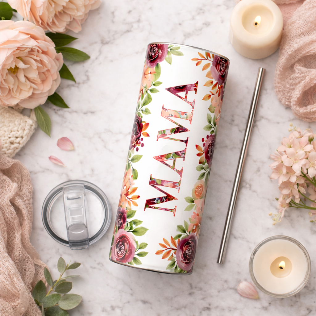 floral mama tumbler 20oz Stainless Steel Mom Travel Mug Mother's Day Gift Colorful Flower Design