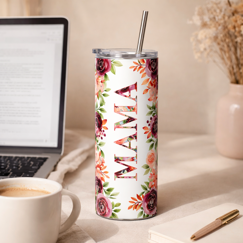 floral mama tumbler 20oz Stainless Steel Mom Travel Mug Mother's Day Gift Colorful Flower Design