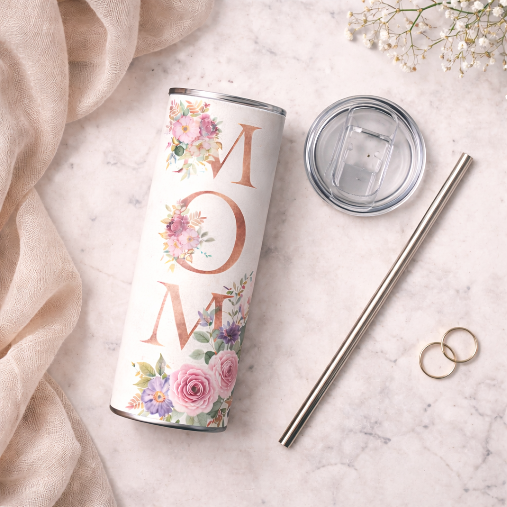 floral mom tumbler 20oz Stainless Steel Neutral Design Mother's Day Gift Elegant Travel Mug for mom