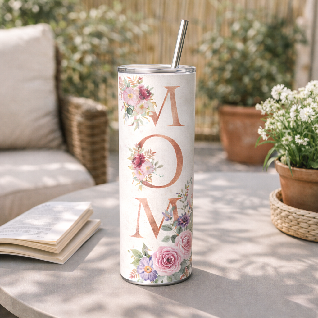 floral mom tumbler 20oz Stainless Steel Neutral Design Mother's Day Gift Elegant Travel Mug for mom