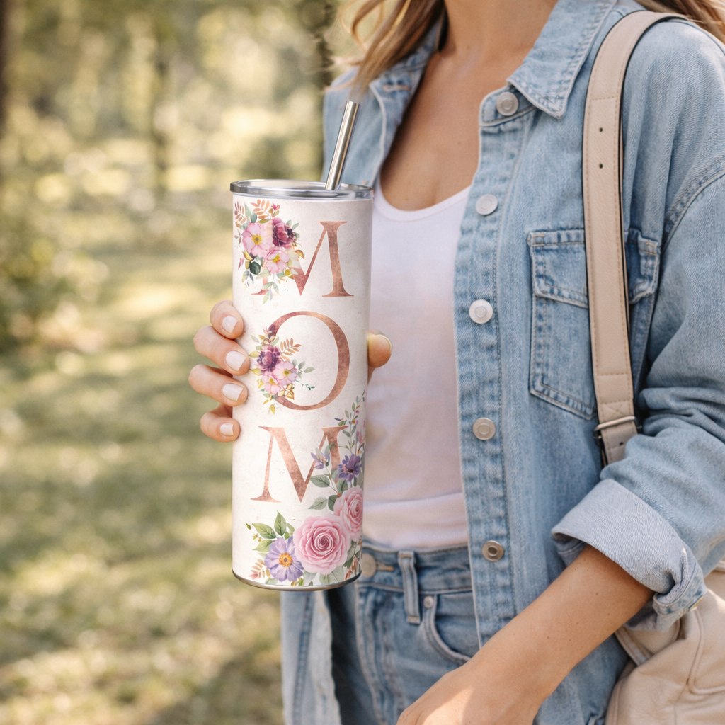 floral mom tumbler 20oz Stainless Steel Neutral Design Mother's Day Gift Elegant Travel Mug for mom