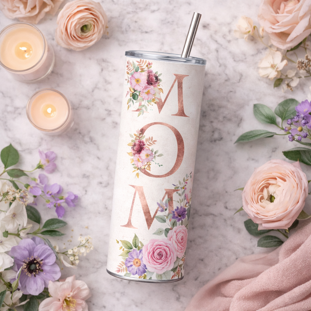 floral mom tumbler 20oz Stainless Steel Neutral Design Mother's Day Gift Elegant Travel Mug for mom