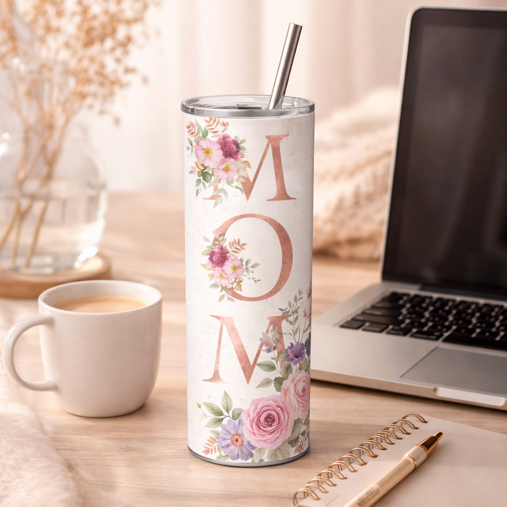 floral mom tumbler 20oz Stainless Steel Neutral Design Mother's Day Gift Elegant Travel Mug for mom
