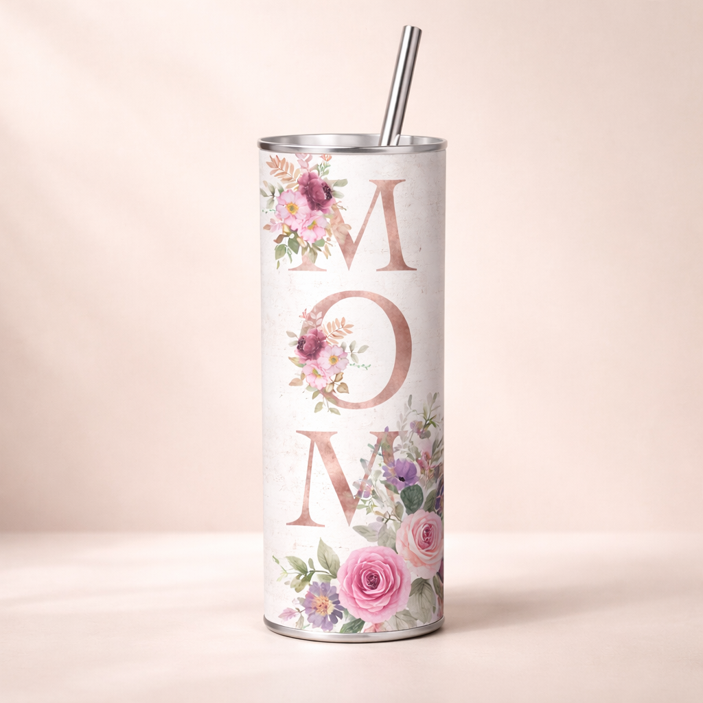 floral mom tumbler 20oz Stainless Steel Neutral Design Mother's Day Gift Elegant Travel Mug for mom