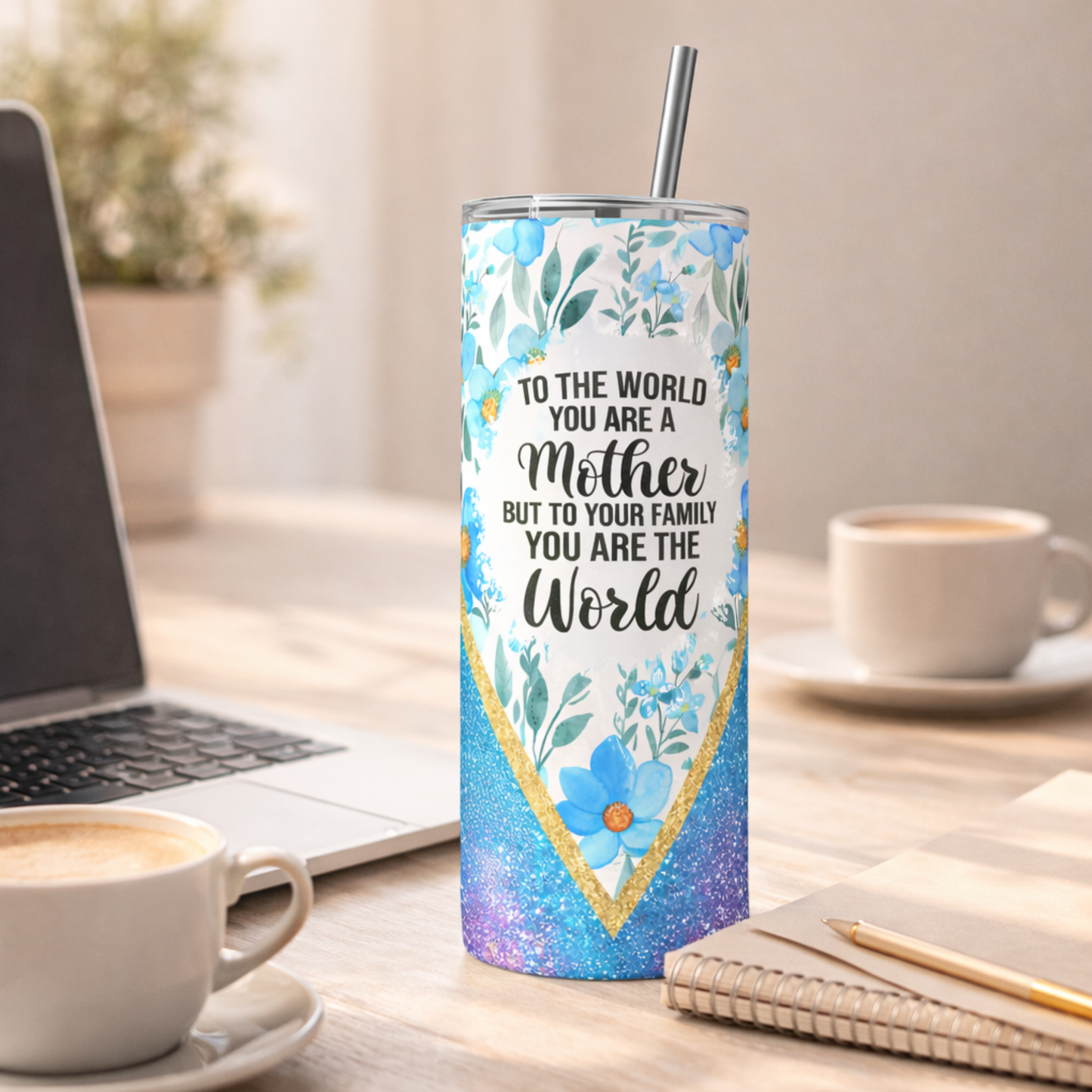Blue Floral Mom Tumbler