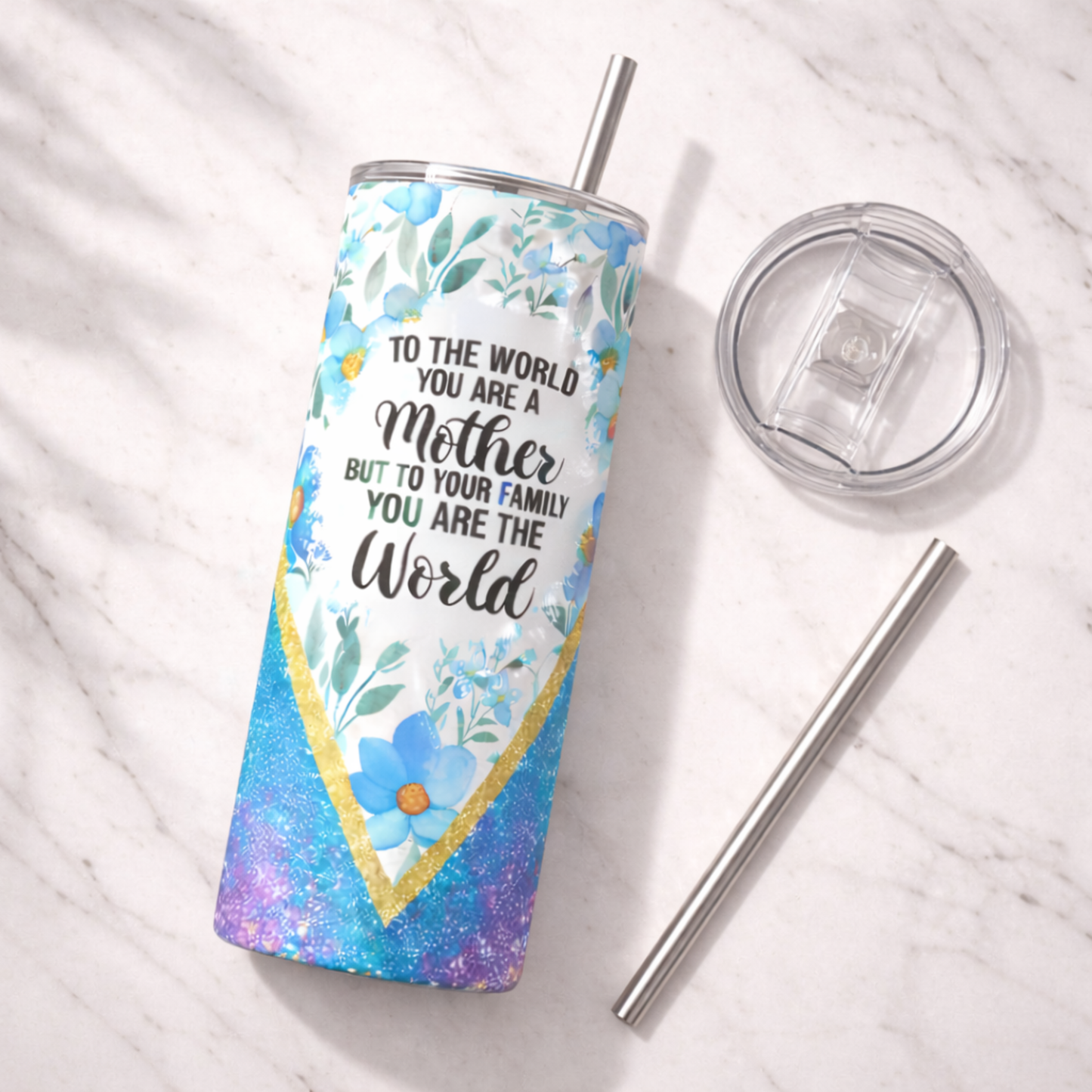 Blue Floral Mom Tumbler