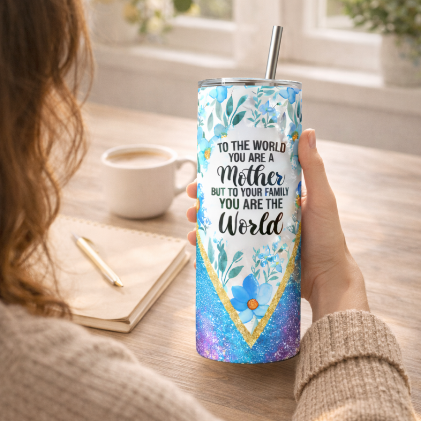 Blue Floral Mom Tumbler