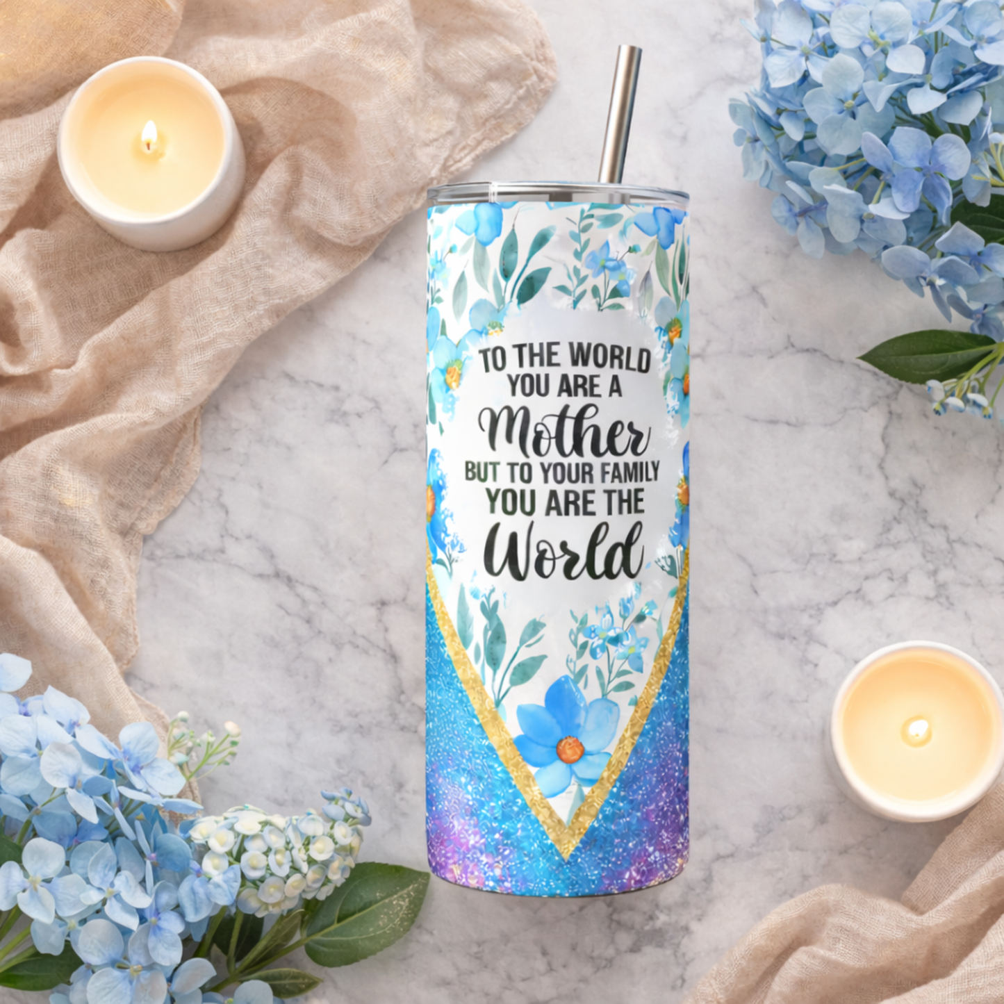 Blue Floral Mom Tumbler