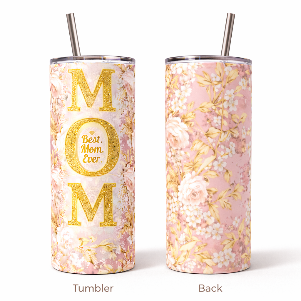 best mom ever pink floral 20oz Stainless Steel Tumbler Mother's Day Gift Travel Mug for mom