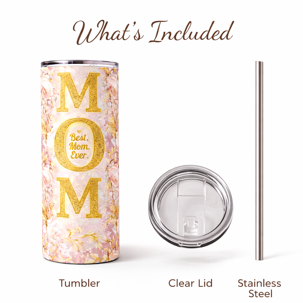 best mom ever pink floral 20oz Stainless Steel Tumbler Mother's Day Gift Travel Mug for mom