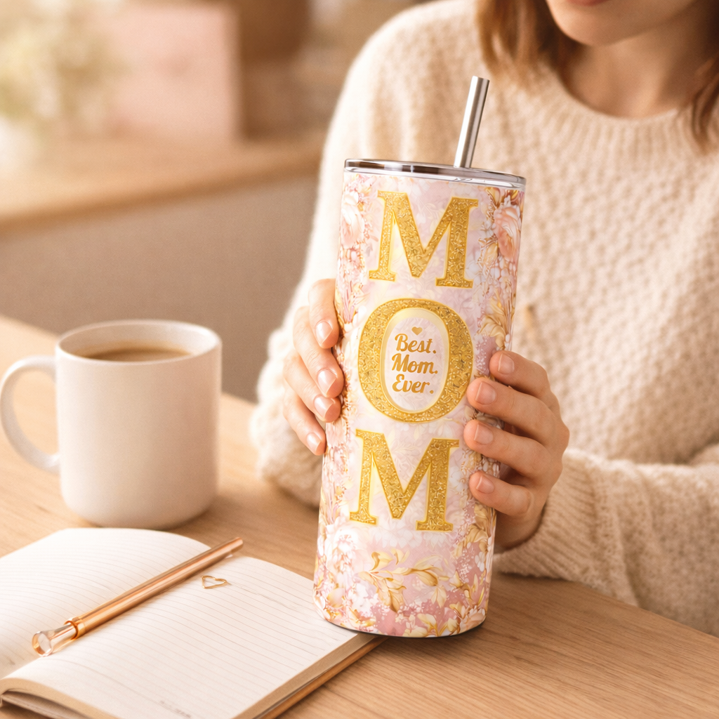 best mom ever pink floral 20oz Stainless Steel Tumbler Mother's Day Gift Travel Mug for mom