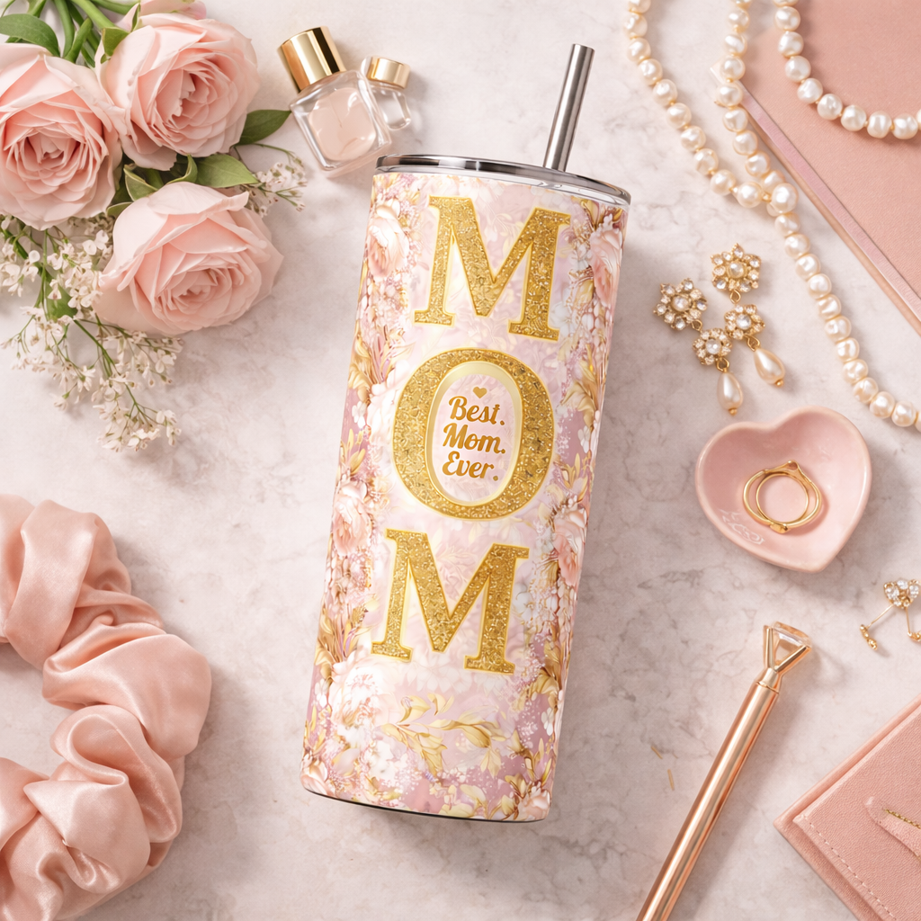 best mom ever pink floral 20oz Stainless Steel Tumbler Mother's Day Gift Travel Mug for mom