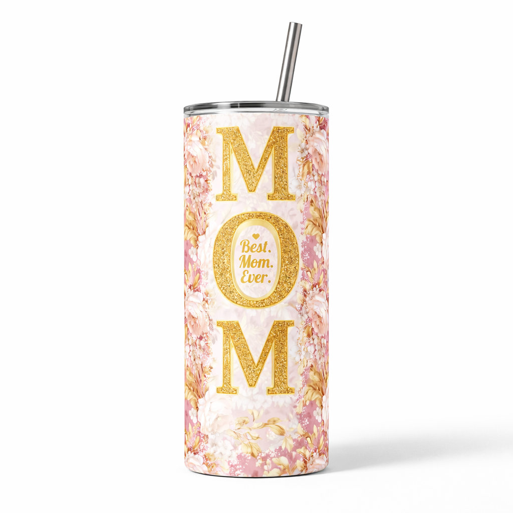 best mom ever pink floral 20oz Stainless Steel Tumbler Mother's Day Gift Travel Mug for mom