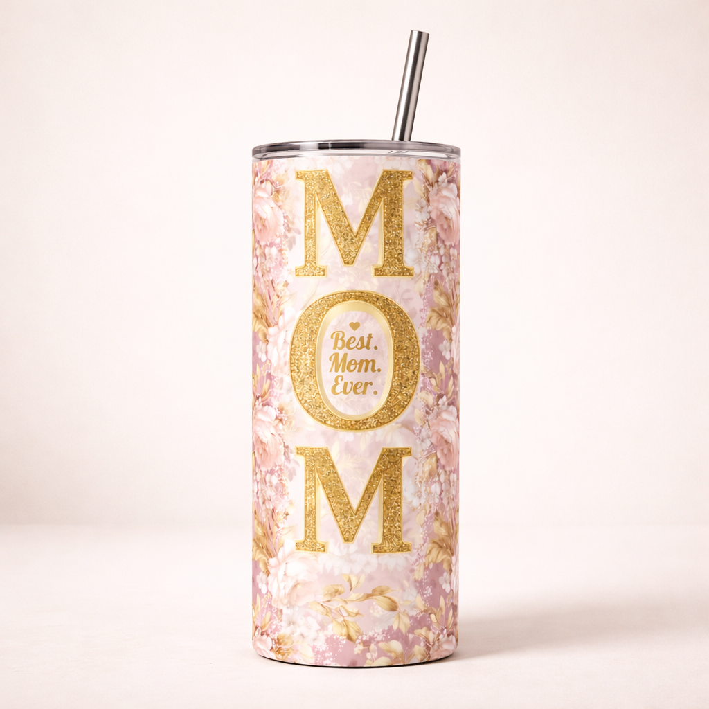 best mom ever pink floral 20oz Stainless Steel Tumbler Mother's Day Gift Travel Mug for mom