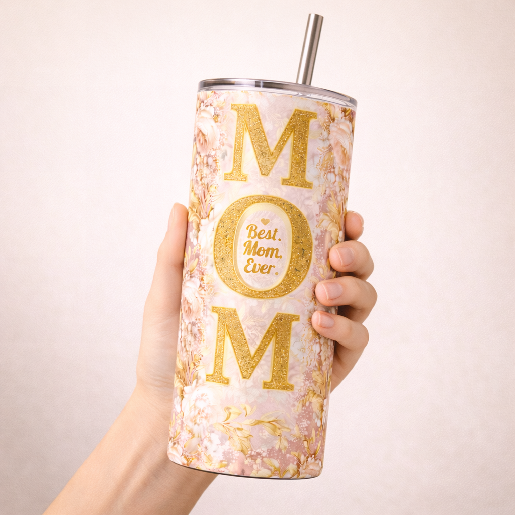 best mom ever pink floral 20oz Stainless Steel Tumbler Mother's Day Gift Travel Mug for mom