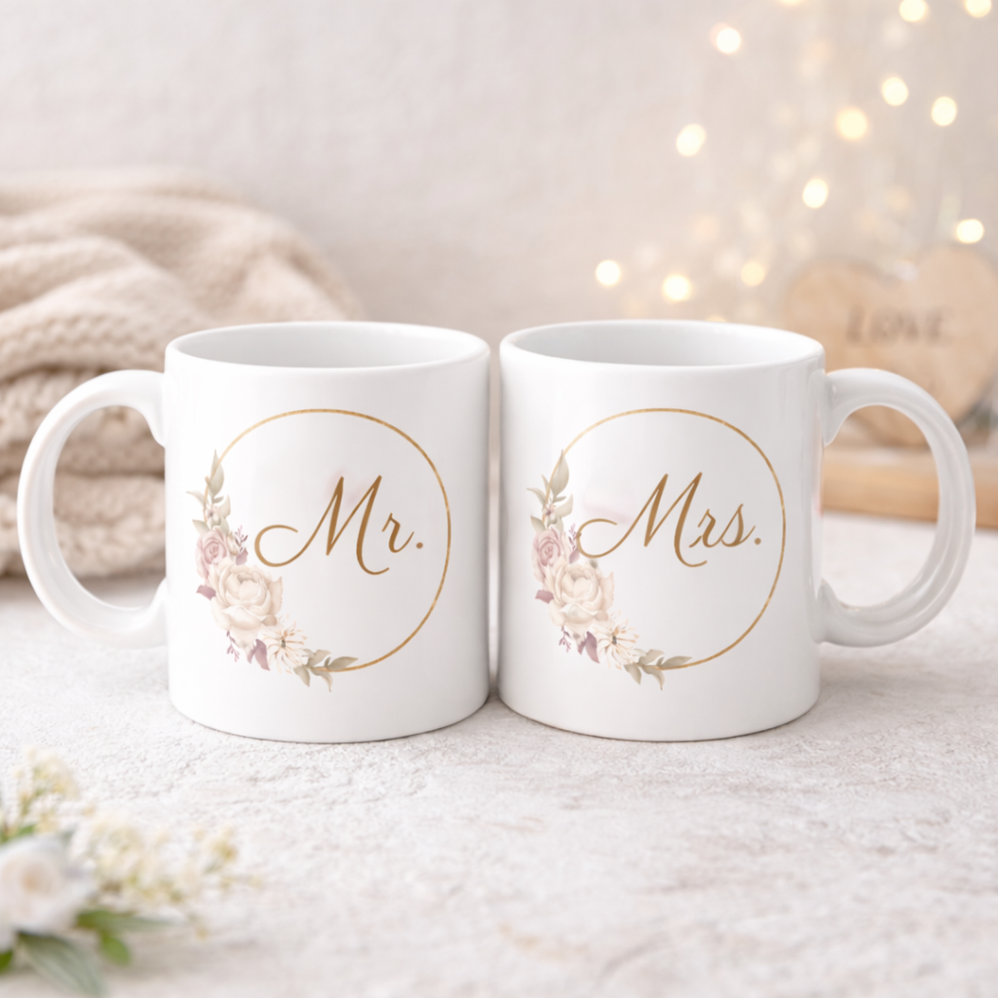 Mr. & Mrs. Ceramic Mug Set – 11 oz Wedding & Couple Coffee Mugs