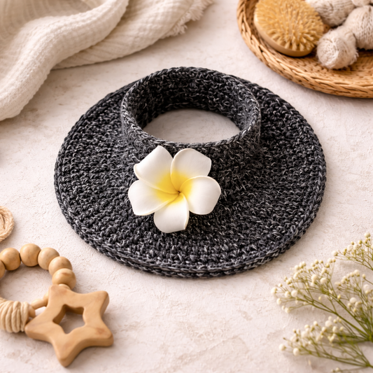Handmade Crochet Newborn Papale (15”) | Soft Cotton Baby Neck Protector with Floral Accent