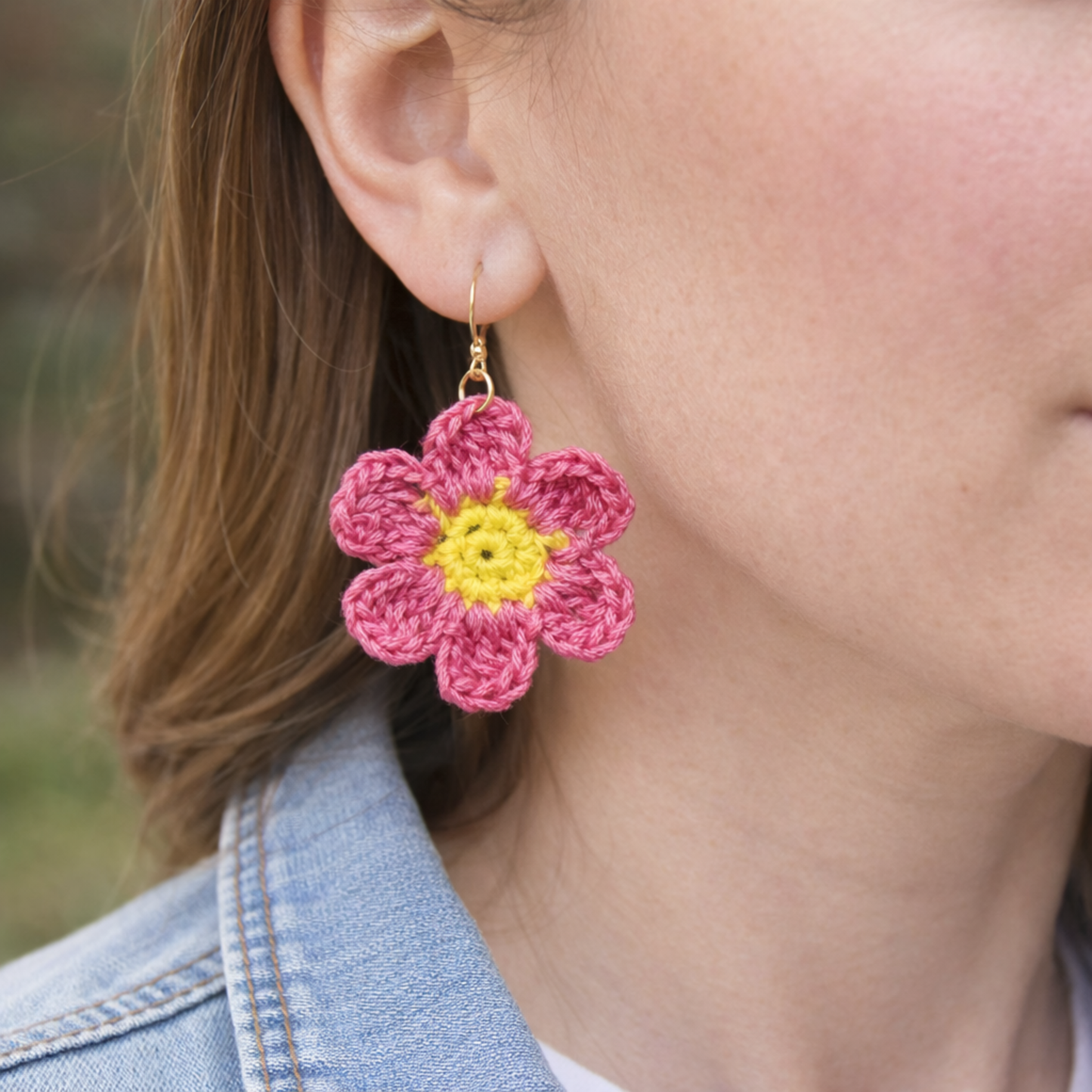 Crochet Flower Earrings – Handmade Pink Daisy Earrings