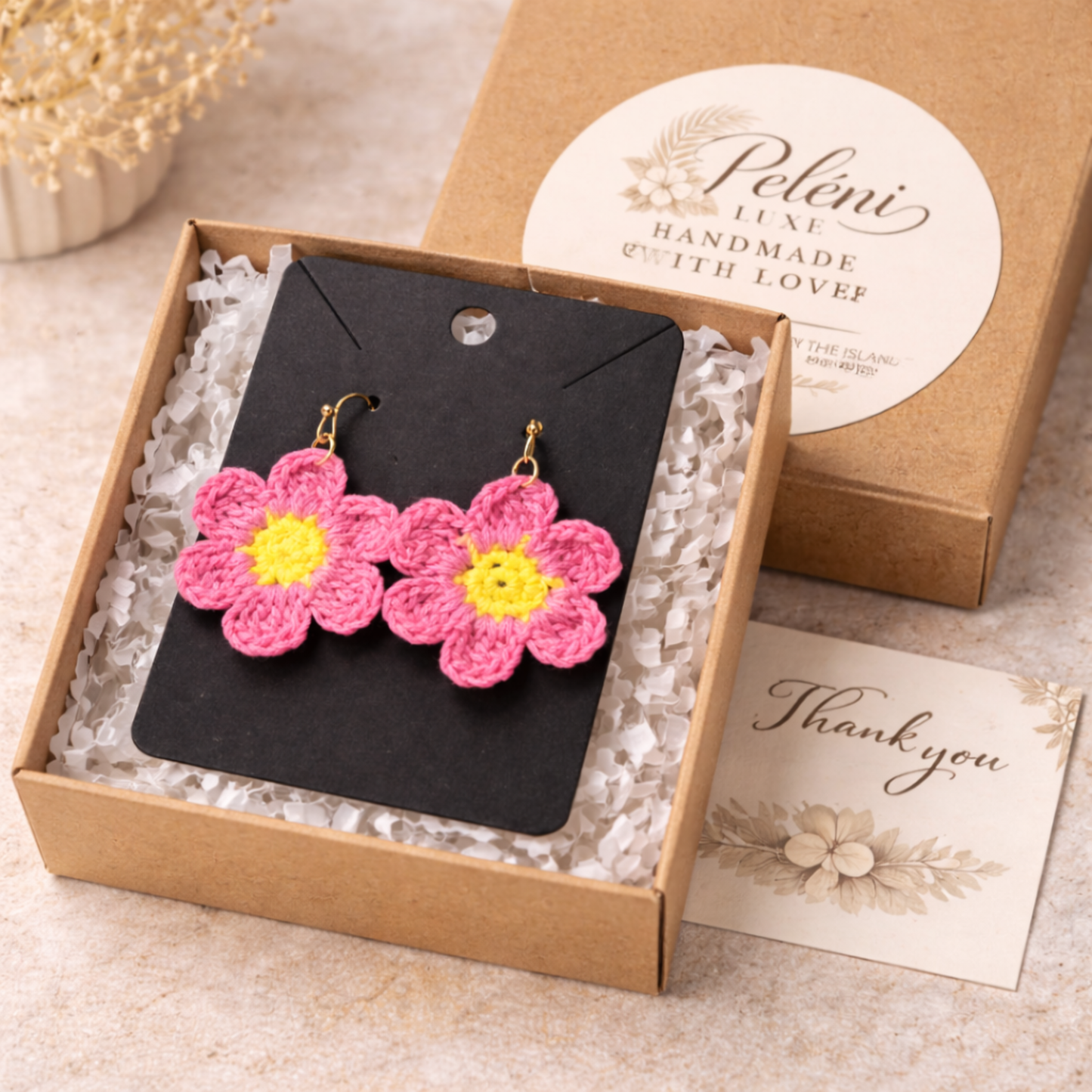 Crochet Flower Earrings – Handmade Pink Daisy Earrings