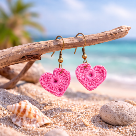 Pink Heart Crochet Earrings — Handmade Lightweight Boho Jewelry | Peleni Luxe