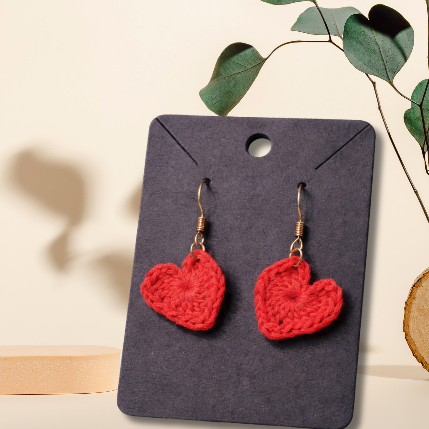 Red Crochet Heart Earrings – Handmade Heart Dangle Earrings