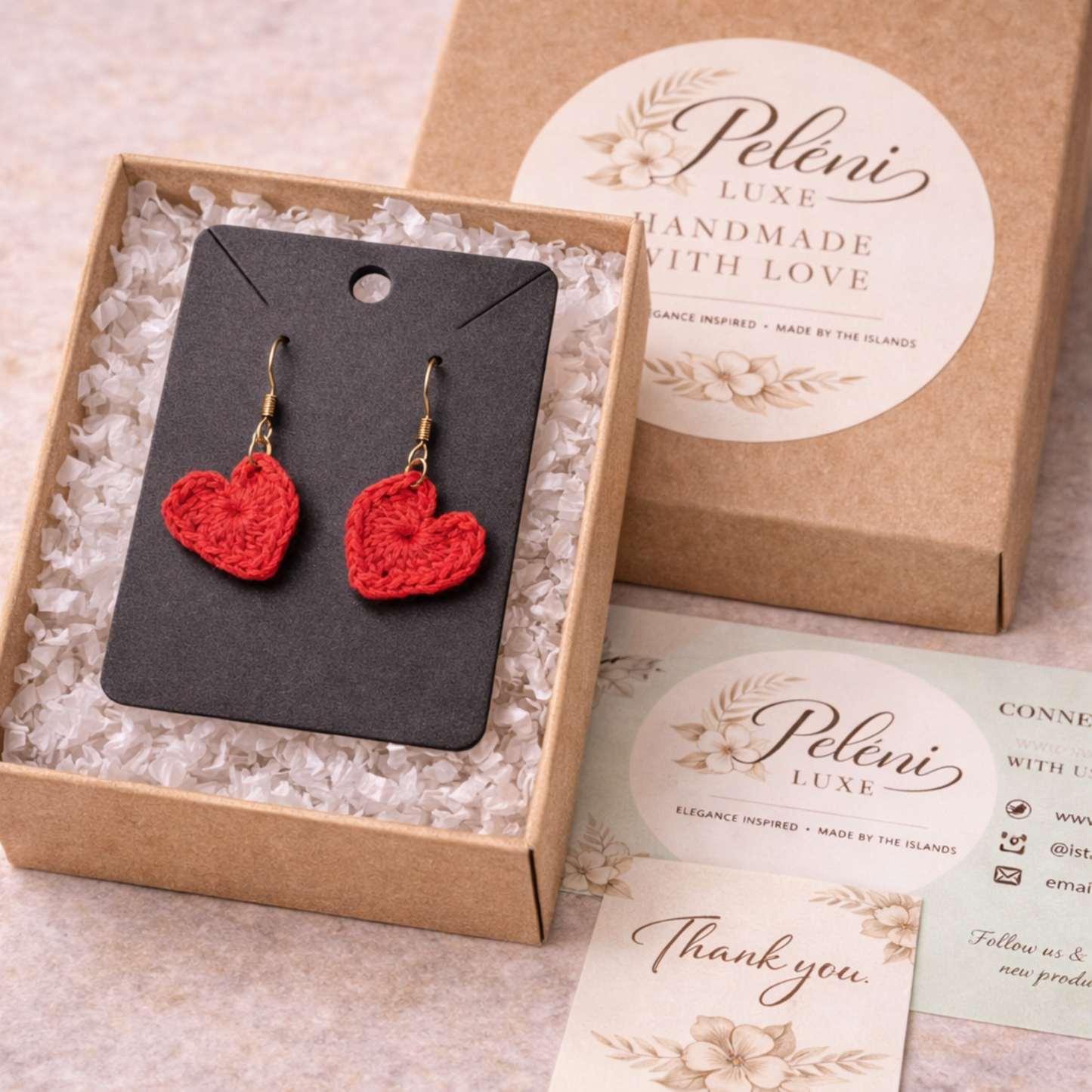 Red Crochet Heart Earrings – Handmade Heart Dangle Earrings