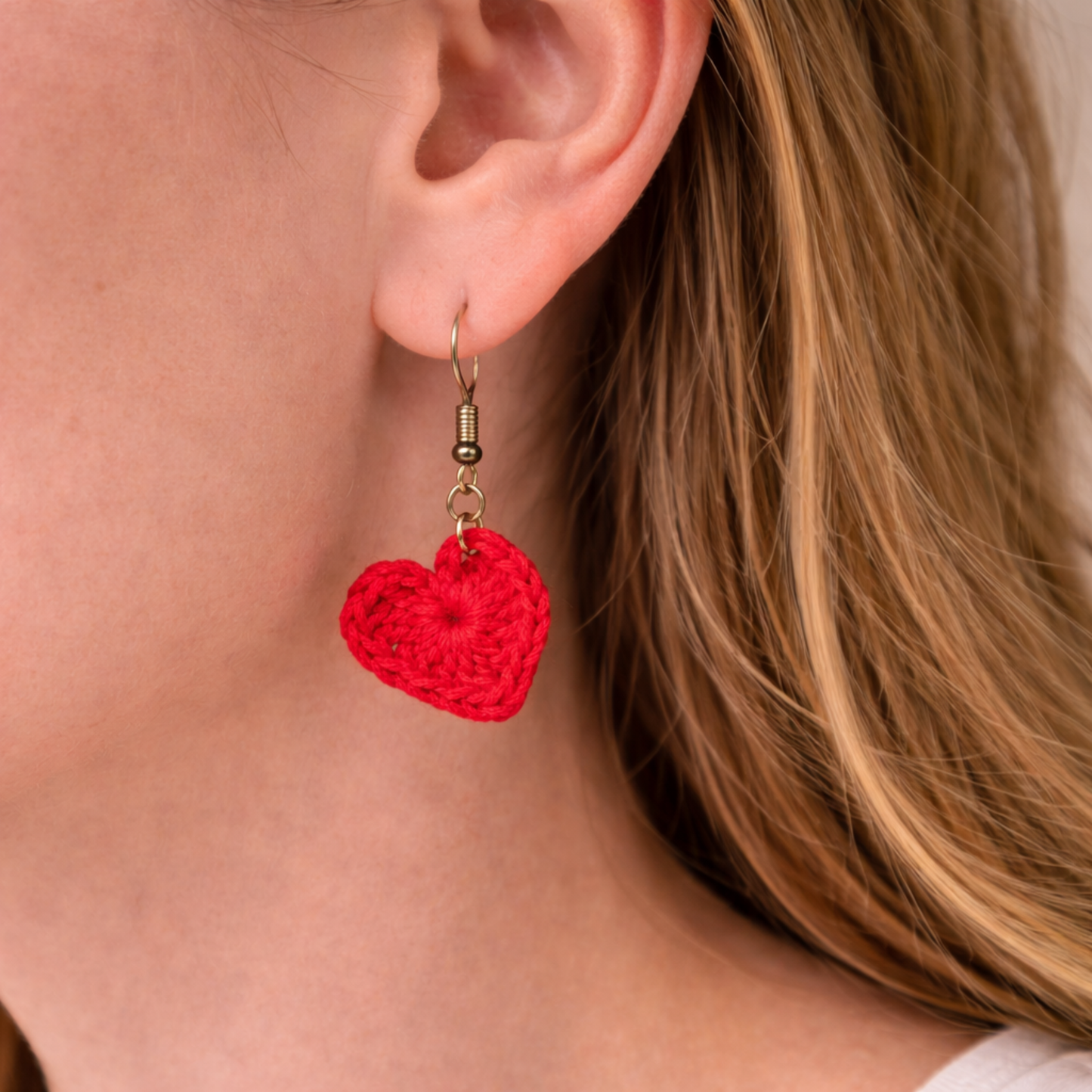 Red Crochet Heart Earrings – Handmade Heart Dangle Earrings