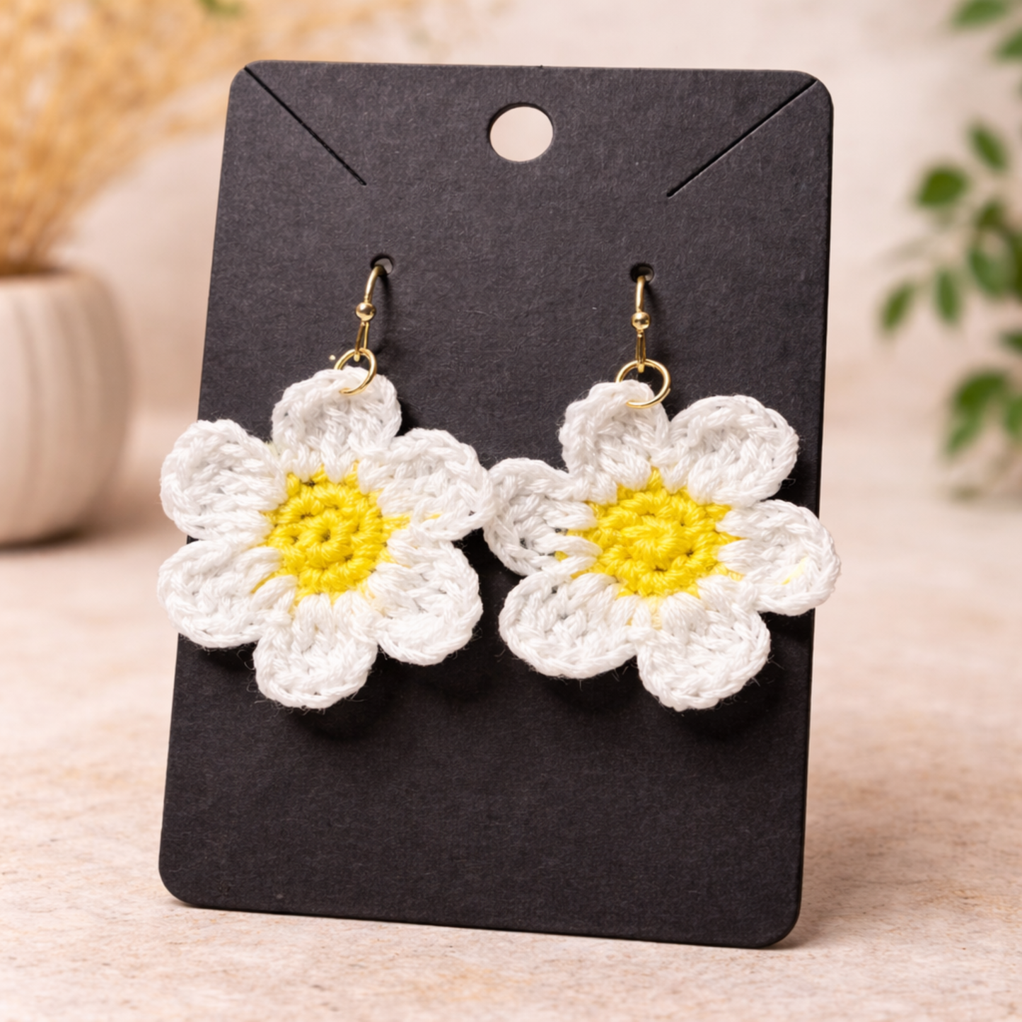 White Crochet Daisy Earrings – Handmade Floral Earrings